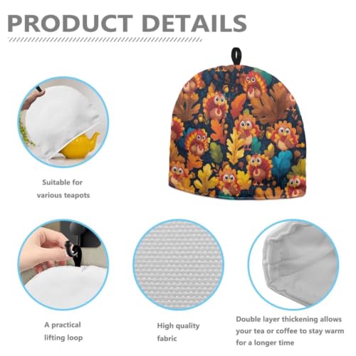 Image of Hudotybom Thanksgiving Turkey Tea Cosy Teapot Cover Breakfast Coffee Warmer Cozy Kettle Cover Water Kettle Protector Kitchen Cozies for Thanksgiving