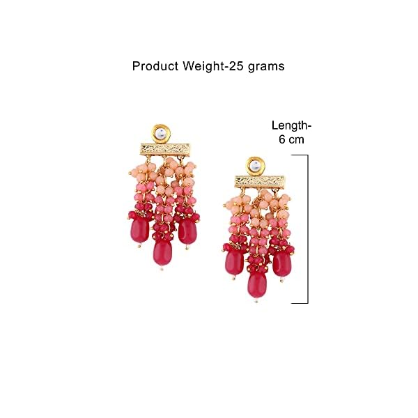 Zaveri Pearls Pink Cluster Beads Drop Kundan Dangle Yellow Gold Earring For Women-ZPFK13728 - Image 8