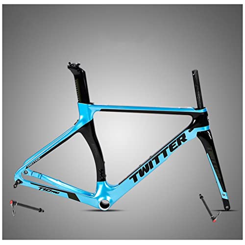 HIMALO Wind Breaking Racing Frameset Disc Brake Carbon Road Bike Frame 46/48/50/52/54cm 100/142mm Thru Axle Frame Internal Routing Blue(54CM)