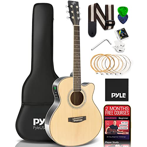 Pyle Cutaway Acoustic Electric Guitar Kit, 3/4 Scale Spruce Wood Steel String Instrument W/ Gig Bag, 36" #TOP24