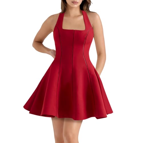 Image of Women's Fit and Flare Mini Dress - Sleeveless Sweetheart Hater Neck Bow Sexy A Line Club Party Going Out Dresses
