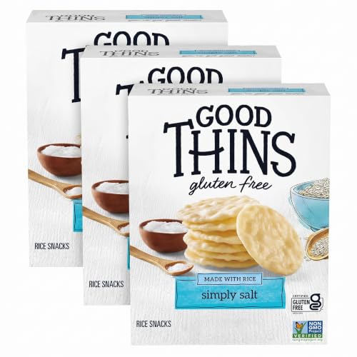 GOOD THINS Simply Salt Rice Snacks Gluten Free Crackers, Snack Crackers, 3.5 oz (Pack of 3)