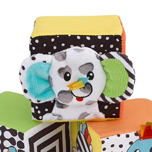 Image of NoJo Sassy Baby Eli Elephant, Zebra and Monkey Multi-Colored Developmental Plush Baby Blocks, Set of Three with Crinkle, Mirror and Chime