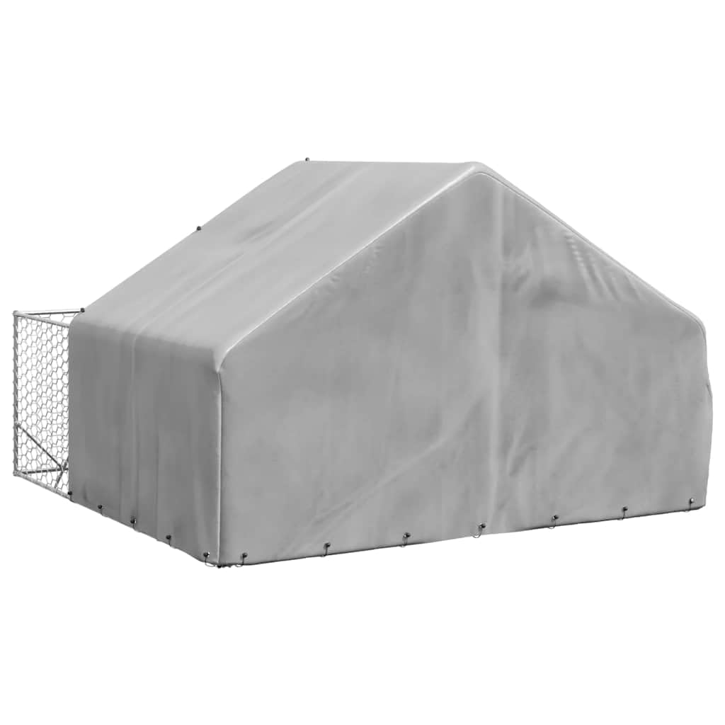 Cuccia per cani da esterno con beccuccio, 3 x 3 x 1,9 m, in acciaio zincato, resistente alle intemperie, con copertura in PE, porta richiudibile, per giardino, terrazza, spaziosa e sicura