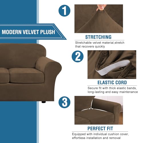 image for H.VERSAILTEX Modern Velvet Plush 4 Piece High Stretch Sofa Slipcover S