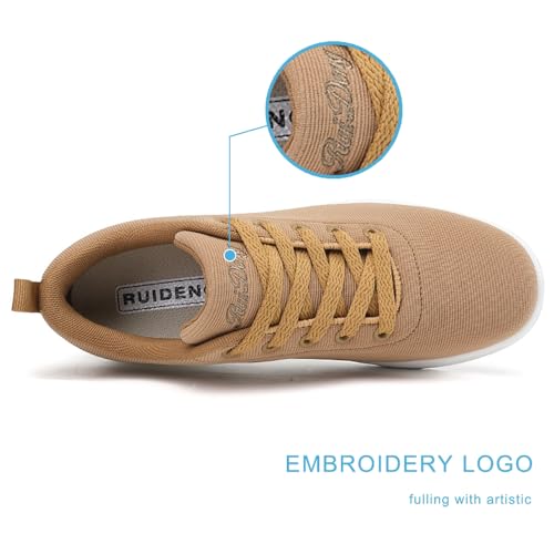 Image of RUIDENG Platform Wedge Sneakers for Women Cushy | Womens Composite Toe Work Shoes Travel | 2 Inch Rocker Bottom Khaki Size 7