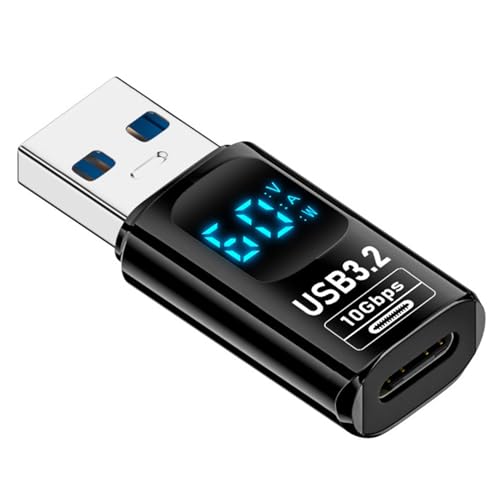 PPcdfre 1 STÜCK Digitale LED-Anzeige USB 3.2 Adapter 10 Gbit/S 36-60 W Leistungsmesser-Tester Smart Chip Datenübertragung USB C Verlängerung B