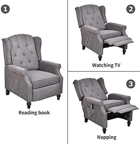 Bingtoo Recliner Chair With Massage And Heat 2 Chairs Set- Accent Chairs For Living Room- Tufted Fabric Push Back Recliner Chair, Footrest And Nailhead Trim, Wooden Legs, Wingback (Double, Gray) #TOP2