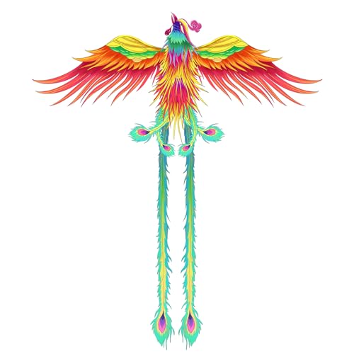 SNJOYFUL Large Phoenix Bird Kite for Kids and Adults, Beach Kites Easy to Fly for Beginner, with Long Colorful Tail, Come with Handle and 328ft Kite Line