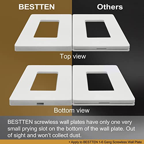 [5 Pack] Bestten 3-Gang Uswp4 White Series Screwless Wall Plate, Decorator Outlet Cover, H4.69” X W6.54”, For Light Switch, Dimmer, Usb, Gfci, Receptacle #TOP7