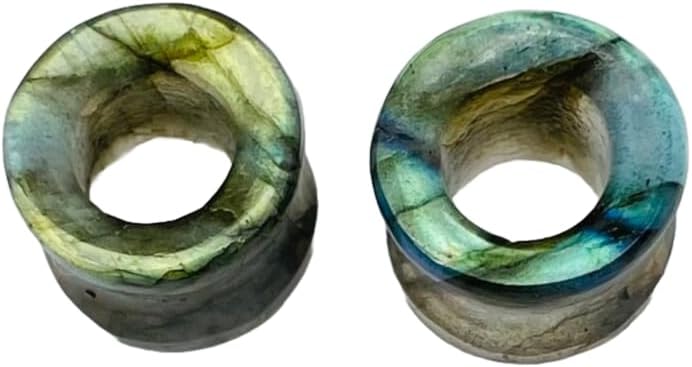 Uni Craft's Pair of Natural Flashy Labradorite Gemstone Handmade Naga Body Piercing Double Flared Ear Gauges Tunnel Plug Jewelry Customized Sizes & Wholesale Also Available