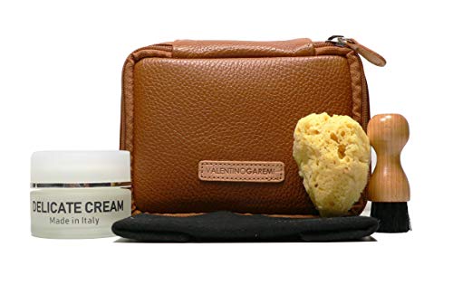 Valentino Garemi Luxury Leather Care Kit â€“ Ultimate Gift Set to Clean Condition Delicate Fine Designer Name Leathers of Shoes Purse Handbags Belts Gloves Clothes (Brown Case)