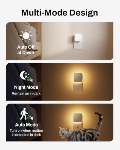 BN-LINK Backlit Motion Sensor Night Light Plug into Wall, 1-50 Lm Dimmable Night Light with Dusk to Dawn Sensor, Led Night Light Indoor, Warm White, for Bathroom, Hallway, Stair, Bedroom, 3 Pack - 2
