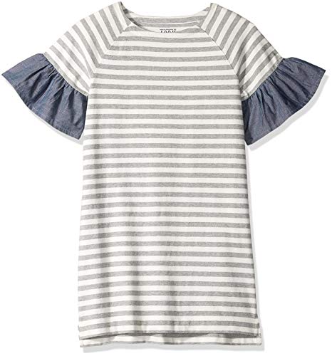 LOOK by Crewcuts - Vestido de manga ancha para niñas, Gris/ Blanco a rayas, 4-5