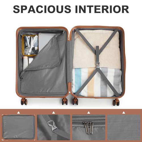 Kono 4 Piece Luggage Sets Lightweight with Spinner Wheels TSA Lock Hardside Travel Rolling Suitcases 20in 24in 28in Carry on and 12in Mini Cosmetic Case Cream White - Image 6