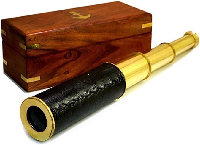 Brass 376mm Pullout Telescope with Wood Box - Nautical Captain