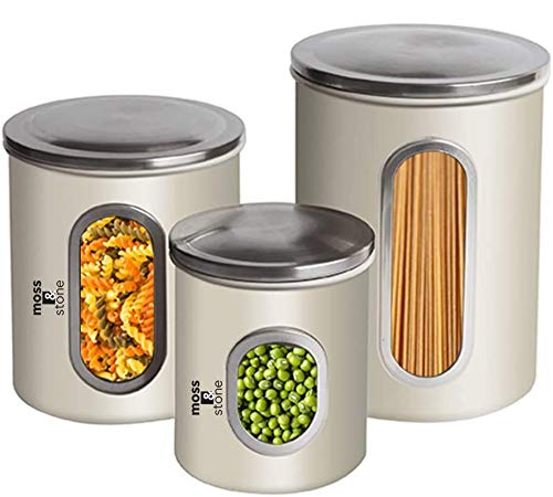 Moss And Stone 3 Piece Canisters Sets For The Kitchen Kitchen Jars With See Through Window  Airtight Coffee Container Tea Organizer And Sugar Canister - Ivory