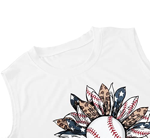YI XIANG RAN Sunflower Baseball T-Shirt Women's Graphic Tees Casual Sleeveless Tops (White, Small) — view 5