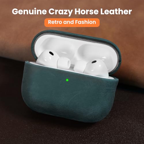 Image of for AirPods Pro 3 Case 2025, Handcrafted Crazy Horse Leather Cover | Top Grade Vintage Protective Case with Lanyard, Unique Patina, MagSafe Ready,Compatible with Apple AirPods Pro 3rd Generation