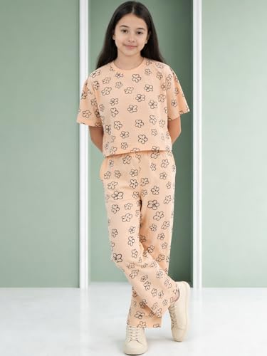 Image of Li'l Tomatoes Girls Cotton Night Suit Set | 100% Cotton Summer Co-Ord Set | Half Sleeve T-Shirt & Full Length Pajama | Soft & Breathable Printed Clothing Set | 9-16 Years