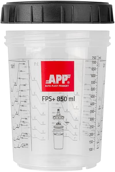 APP FPS+ Gobelet Rigide 850 ML avec Bague de serage et Graduations | Lot de 2 Godets mélange Peinture pour Pistolet Peinture carrosserie, système FPS+ | Tasse Peinture | Mélangeur Peinture - 1