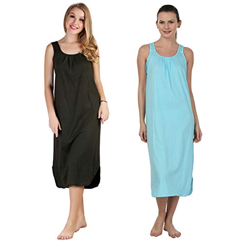 Image of BLAZON Women's Cotton Hosiery Solid Maxi Nighty Slip (Pack of 2) Available Sizes: S, M, L, XL, 2XL, 3XL, 4XL, 5XL