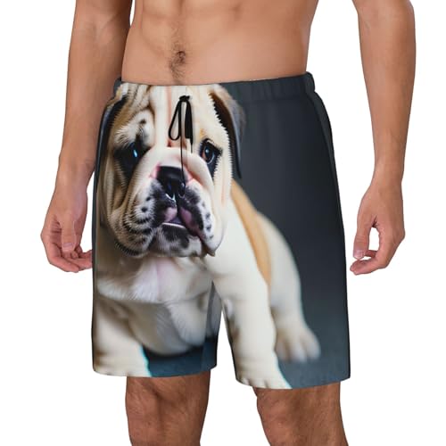 Cute Bulldog Puppy 1 Men's Soft Double Swim Shorts, Lounge Swiming Shorts Pants Breathable Summer2