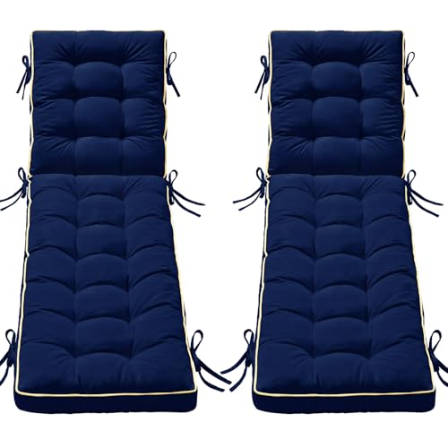 AMCATON 2 Pack 72x21 Inch Folding Chaise Lounge Cushion Quick Dry - Outdoor Sun Lounger Seat Pad with Shredded Foam for Patio Furniture, Deck Chairs, Poolside (Blue, 72 INCH × 21 INCH-2 Pack)