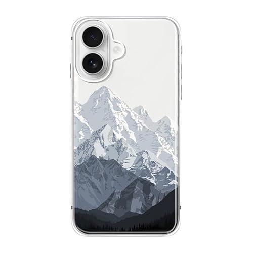 Blingy's for iPhone 17 Case, Snow Mountain Pattern Cool Scenic Landscape Nature Design Transparent Soft TPU Protective Clear Case 6.3 inch (Mountain Peak)