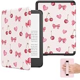 MoKo Custodia per Ebook Reader da 6"(11a Gen-2024/2022), Cover a Conchiglia Leggera Cinturino per la mano con Auto Sonno/Sveglia per 11a Gen 2024,NON per Kobo Aura 2/Remarkable, Fiocco Ciliegia