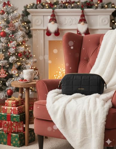 Image of BAGSMART Makeup Bag Travel Toiletry Bag, Puffy Padded Make Up Bags for Women Makeup Organizer Case, Wide-open Pouch Purse Travel Essentials Toiletries Accessories Brushes, Black
