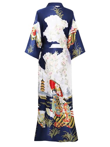 PRODESIGN Kimono Robe for Women - Long Satin Sleepwear Silky Kimono Cover-Up Nightgown Japanese Bathrobe Loungewear Blouse