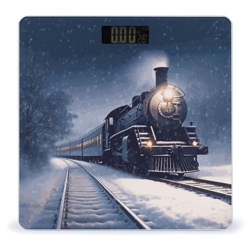 Báscula digital de baño con diseño Navidad y tren ferroviario