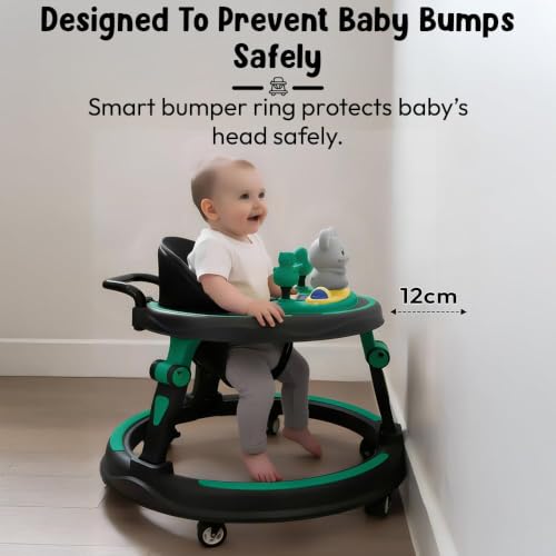 Image of StarAndDaisy Baby Walkers for 6-24 Month Baby boy 360 Walker for Kids for 6-24 Months with RGB Light, 7 Level Height Adjustment, Baby Walker with Switchable Food & Musical Toy Tray -Green Black
