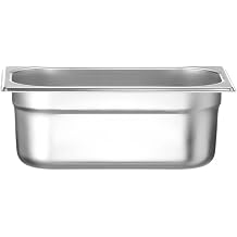 HENDI Gastronorm Container Suitable for Chafing Dishes Bain-marie Ovens Fridges Freezers Temperature-resistant from -40  C to 250  C 2.8 L GN 1/4 265 x 162 x H 100 mm Stainless Steel