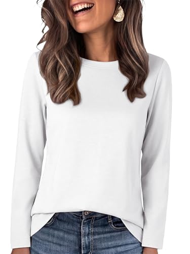 ANRABESS Long Sleeve Shirts for Women Wrinkle Free Crew Neck Fall Top White