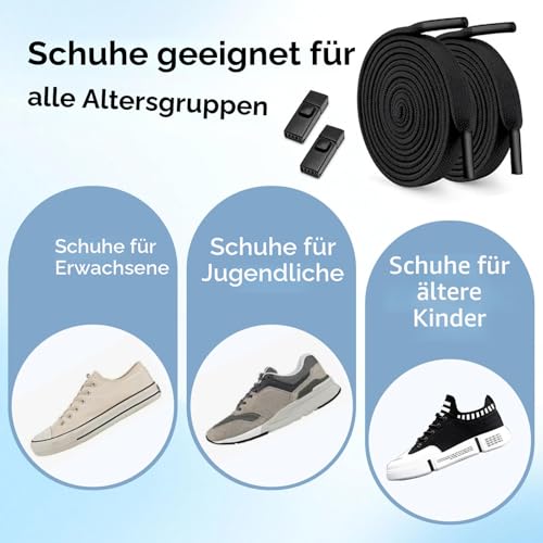 Aujzoo Schnürsenkel ohne Binden für Turnschuhe, hochwertiges elastisches Gewebe und Schnellverschluss-Schnalle, flache Schnürsenkel für Erwachsene und Kinder, elastische Schnürsenkel, kein Binden