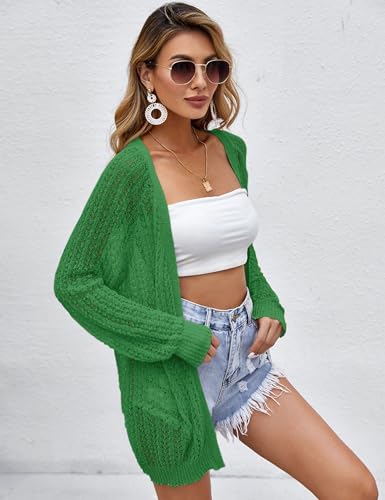 Image of Women Crochet Lightweight Cardigan Cover Up Open Front Long Sleeve Summer Cardigans