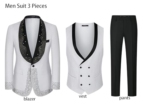 Luxury Men's Rhinestone Tuxedo Suit 3-Piece Set for Wedding Prom Parties3