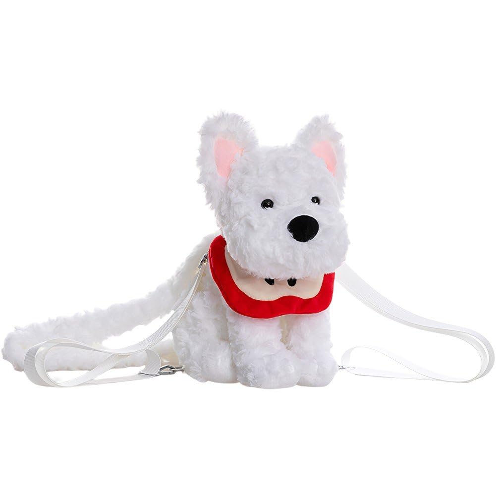 Cadeau enfant sac à dos en peluche chien blanc mignon