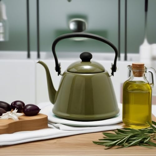 Nodahoro Drip Kettle, 0.6 gal (2 L), Enameled Gas Fire/Induction Compatible, Thin Mouth, Made in Japan, Olive DK-200OL by Noda Horo - Used condition - Image 3
