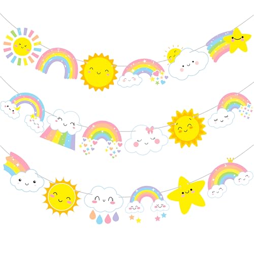 Rainbow Party Banners 2pcs Rainbow Party Decorations Cloud Sun Star Theme Banner Decorations for Birthday Party Baby Shower Supplies