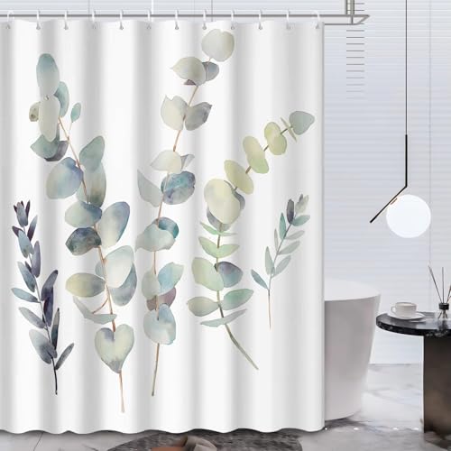 Rideau de douche lavable à œillets motif feuilles vertes, textile imperméable 240cm