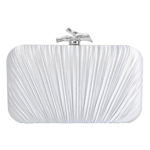 Image of MR Clutch Purses for Women Pleated Evening Clutch Wedding Purse with Chain | Pleated Satin Clutch Purse, Womens Evening Bag Shoulder Crossbody Purse Wedding Clutch for Wedding Prom Party