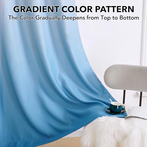 Deconovo Blackout Curtains, 2 Panels, 52W x 84L, Light Blue Gradient by Deconovo - Used condition - Image 3