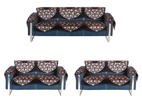 Image of Premium Chenille Woven Anti-Slip 7 Seater Sofa Cover with Arm Rest | L-Shape Sofa Seat Protector for Living Room | Durable & Stylish Slipcover - Brown Phoolkari