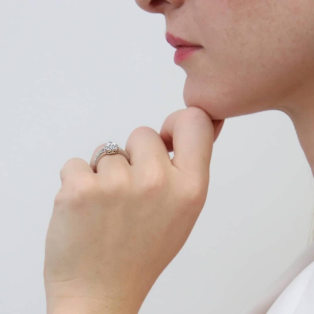 BERRICLE Sterling Silver Halo Engagement Promise Rings, Wishbone Stackable Eternity Band Ring for Women, Pear Cut Cubic Zirconia CZ, 1-3 Piece Set