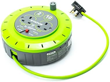 STATUS 2 Socket Cable Reel | 10m Green Extension Lead | 13A with Thermal Cut Out | Heavy Duty Outdoor Extension Lead | S13A10MCR3