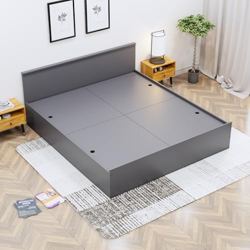 Image of Bniture Modern King Size Bed with Storage Box | Engineered Wood Bed Designer Headboard | Wooden Bed King Size Cot Double Bed with Storage for Bedroom 3 Year Warranty (Slate Grey)
