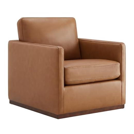 CHITA Genuine Leather Swivel Accent Chair, FSC Certified Mid Century Modern Arm Chair for Living Room and Bedroom, Fully Assembled, Saddle
